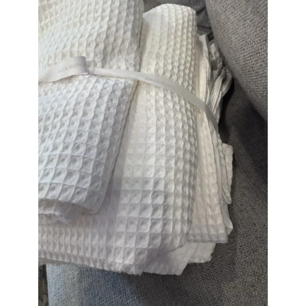 BOLL & BRANCH Waffle Weave Duvet Set W/shams Full/Queen White Organic Cotton NEW